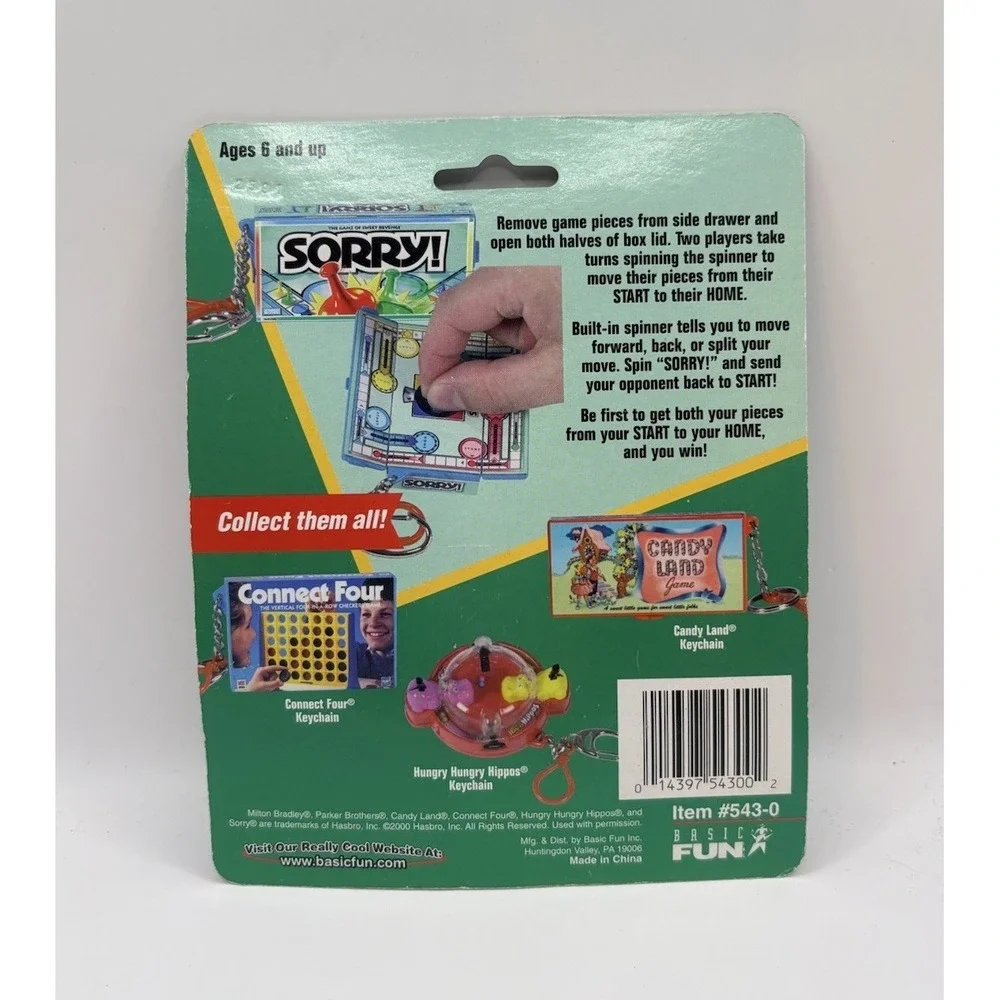 SORRY Game Keychain 2000 Hasbro Basic‎ Fun #543-0 Game Key Ring New